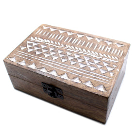 White Washed Wooden Box - 6x4 Slavic Design